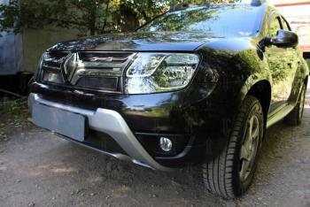 2 559 р. Защита радиатора (верх) Стрелка11 Стандарт  Renault Duster  HS (2015-2021) рестайлинг (черная). Увеличить фотографию 2