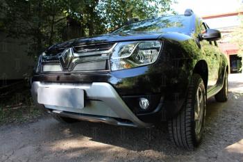 2 689 р. Защита радиатора (верх) Стрелка11 Стандарт  Renault Duster  HS (2015-2021) рестайлинг (хром). Увеличить фотографию 2