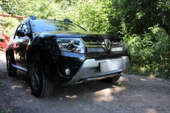 2 689 р. Защита радиатора (верх) Стрелка11 Стандарт  Renault Duster  HS (2015-2021) рестайлинг (хром). Увеличить фотографию 1