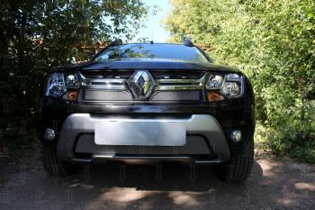 2 689 р. Защита радиатора (верх) Стрелка11 Стандарт  Renault Duster  HS (2015-2021) рестайлинг (хром). Увеличить фотографию 3