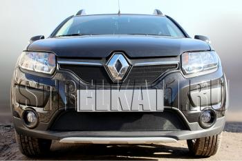 2 799 р.  Защита радиатора Стрелка11 Стандарт  Renault Logan  2 - Sandero Stepway  (B8) (черная). Увеличить фотографию 1