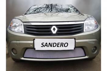 2 599 р. Защита радиатора Стрелка11 Стандарт  Renault Sandero  (BS) (2009-2014) (хром). Увеличить фотографию 1