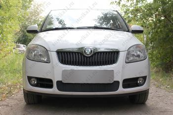 2 379 р. Защита радиатора Стрелка11 Стандарт  Skoda Fabia  Mk2 (2007-2010) универсал дорестайлинг, хэтчбэк дорестайлинг (черная). Увеличить фотографию 1