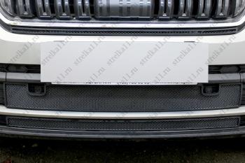 4 299 р.  Защита радиатора (низ 2 части) Стрелка11 Стандарт  Skoda Kodiaq  NU7 (2017-2021) дорестайлинг (черная). Увеличить фотографию 1