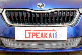 2 699 р. Защита радиатора (низ) Стрелка11 Стандарт  Skoda Rapid  MK2 (2019-2024) (хром). Увеличить фотографию 2