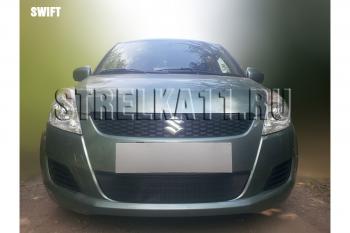 2 499 р. Защита радиатора Стрелка11 Стандарт  Suzuki Swift  ZC72S (2010-2013) дорестайлинг, хэтчбэк 5 дв. (черная). Увеличить фотографию 1