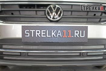 2 599 р. Защита радиатора (верх) Стрелка11 Стандарт  Volkswagen Tiguan  Mk2 (2020-2022) рестайлинг (хром). Увеличить фотографию 1