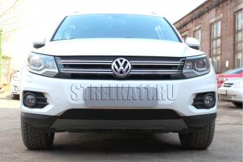 2 589 р. Защита радиатора (Track&Field) Стрелка11 Стандарт Volkswagen Tiguan NF рестайлинг (2011-2017) (черная). Увеличить фотографию 1