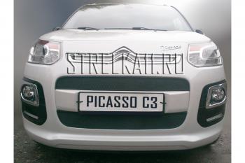 1 199 р. Зимняя заглушка решетки радиатора (верх) Стрелка11  CITROEN C3 Picasso  рестайлинг (2013-2017) (черная). Увеличить фотографию 2