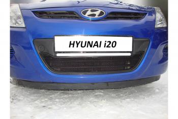 599 р. Зимняя заглушка решетки радиатора Стрелка11  Hyundai i20  PB (2008-2012) хэтчбэк дорестайлинг (черная). Увеличить фотографию 2