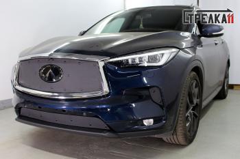 599 р. Зимняя заглушка решетки радиатора (боковые, 2 части) Стрелка11 INFINITI Qx50 J55 (2017-2022) (черная). Увеличить фотографию 1