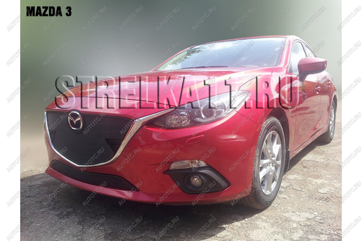 599 р. Зимняя заглушка решетки радиатора (верх без рамки) Стрелка11  Mazda 3/Axela  BM (2013-2016) дорестайлинг седан, дорестайлинг, хэтчбэк (черная)