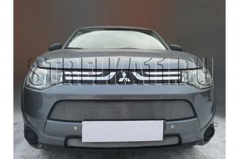 599 р. Зимняя заглушка решетки радиатора (верх) Стрелка11 Mitsubishi Outlander GF дорестайлинг (2012-2014) (черная). Увеличить фотографию 2