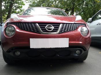 599 р. Зимняя заглушка решетки радиатора Стрелка11  Nissan Juke  1 YF15 (2010-2014) дорестайлинг (черная). Увеличить фотографию 2