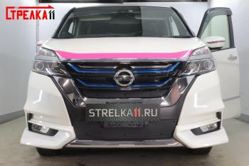 599 р. Зимняя заглушка решетки радиатора (верх) Стрелка11  Nissan Serena  C27 (2016-2019) минивэн дорестайлинг (черная). Увеличить фотографию 2