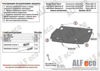 Защита КПП (V-all ) ALFECO  Land Rover (Ленд) Range Rover Sport (ранж)  1 L320 (2005-2013) 1 L320 дорестайлинг, рестайлинг  (алюминий 4 мм)