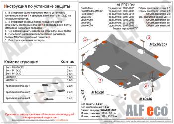 Защита картера и кпп (V-all) ALFECO Volvo (Вольво) S60 (С60)  FS седан (2010-2018) FS седан дорестайлинг, рестайлинг