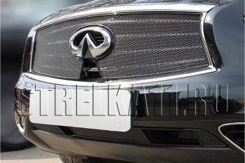 5 999 р. Защита радиатора (верх с вырезом под камеру) Стрелка11 Премиум INFINITI FX37 S51 рестайлинг (2011-2013) (черная). Увеличить фотографию 1