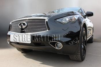 5 999 р. Защита радиатора (верх с вырезом под камеру) Стрелка11 Премиум INFINITI FX37 S51 рестайлинг (2011-2013) (черная). Увеличить фотографию 2