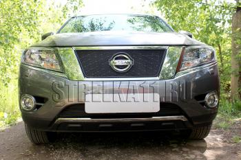 6 999 р. Защита радиатора (низ 2 части) Стрелка11 PREMIUM Nissan Pathfinder R52 дорестайлинг (2012-2017) (черная). Увеличить фотографию 1