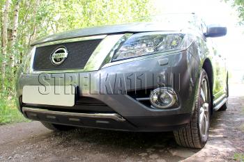 6 999 р. Защита радиатора (низ 2 части) Стрелка11 PREMIUM Nissan Pathfinder R52 дорестайлинг (2012-2017) (черная). Увеличить фотографию 2