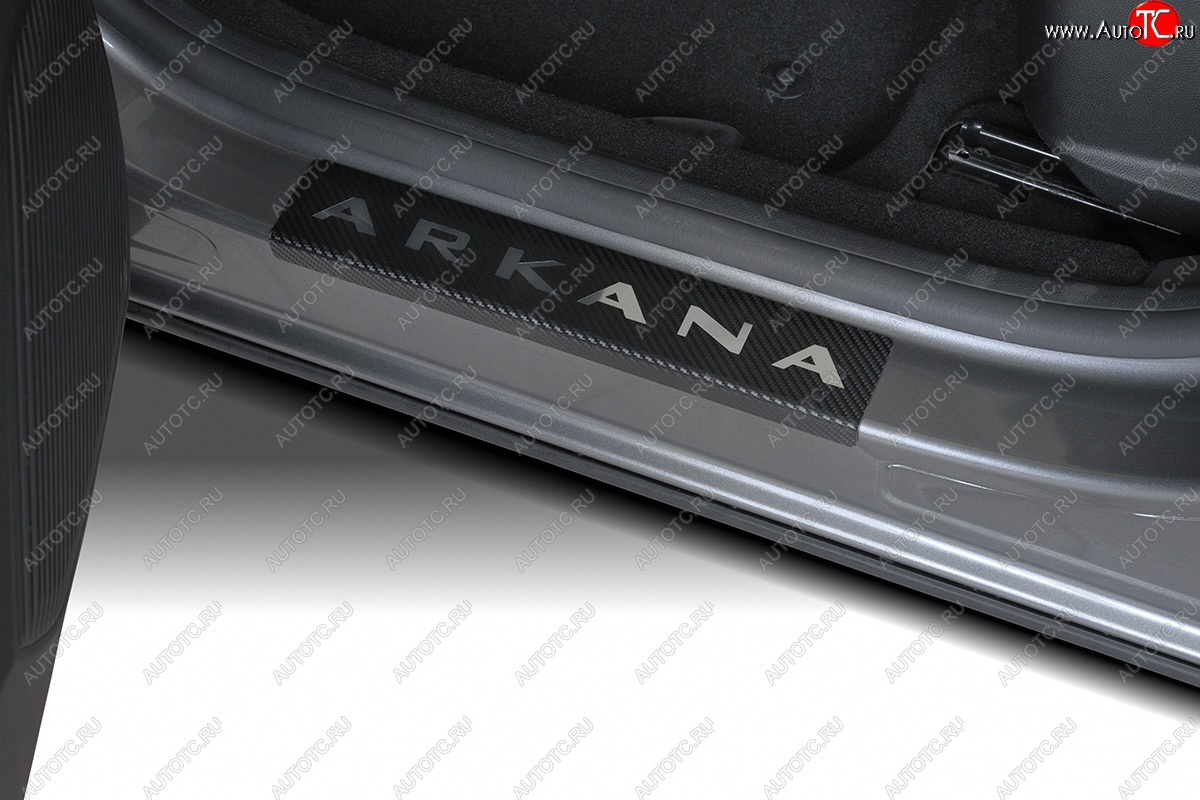 1 679 р. Пороги накладки Russtal  Renault Arkana (2019-2024) (Нержавейка с покрытием карбон и надписью)