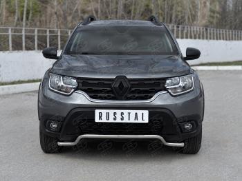 Защита переднего бампера (Ø42 мм волна, нержавейка) Russtal Renault Duster HM (2020-2024)