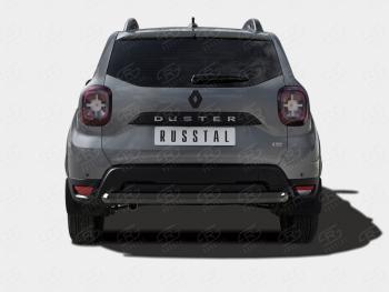8 699 р. Защита заднего бампера (Ø63 мм, окрашенная) Russtal  Renault Duster  HM (2020-2024) (цвет черный муар). Увеличить фотографию 1