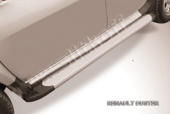 13 799 р. Пороги алюминиевые Slitkoff  Renault Duster ( HS,  HM) (2010-2024) (Optima Silver). Увеличить фотографию 1