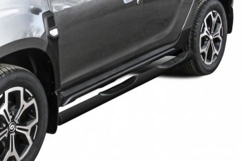 9 749 р. Защита порогов Slitkoff (Ø76 мм, с проступями)  Renault Duster  HM (2020-2024) (СТаль окрашенная, цвет черный). Увеличить фотографию 1