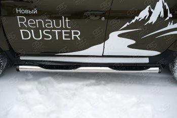 9 549 р. Пороги труба d76 с накладкой Russtal (чёрные V2)  Renault Duster  HS (2015-2021). Увеличить фотографию 2