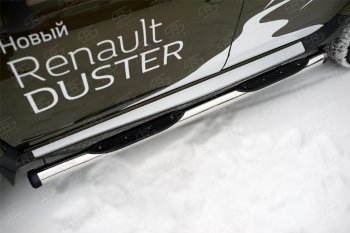9 549 р. Пороги труба d76 с накладкой Russtal (чёрные V2) Renault Duster HS рестайлинг (2015-2021). Увеличить фотографию 1