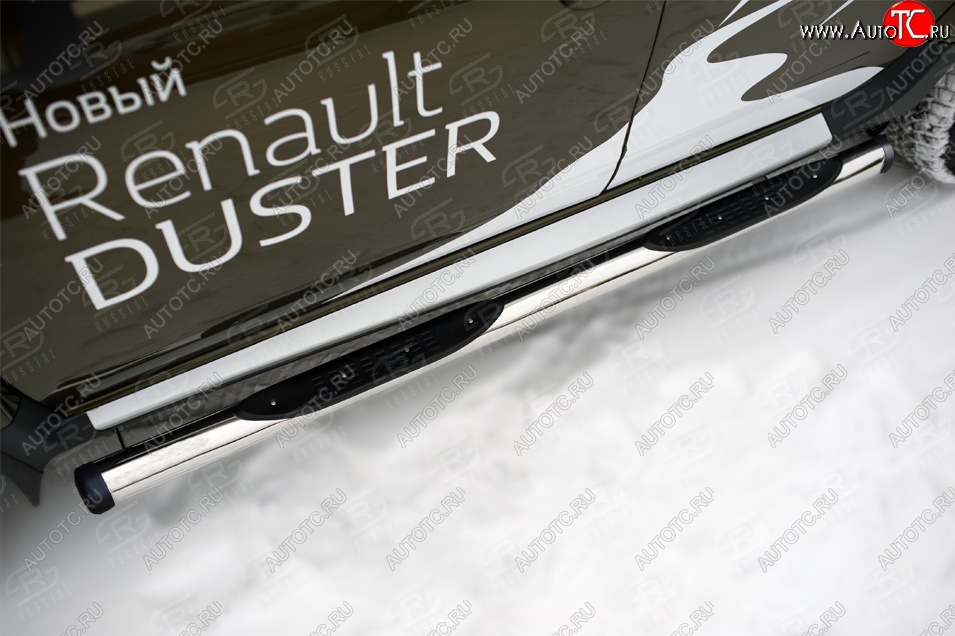 9 549 р. Пороги труба d76 с накладкой Russtal (чёрные V2) Renault Duster HS рестайлинг (2015-2021)