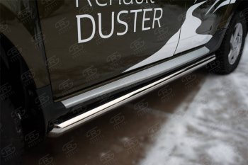 16 299 р. Защита порогов (Ø63 мм, нержавейка) Russtal  Renault Duster  HS (2015-2021) (торцы со скосом 45°). Увеличить фотографию 2