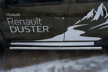 16 299 р. Защита порогов (Ø63 мм, нержавейка) Russtal  Renault Duster  HS (2015-2021) (торцы 90°). Увеличить фотографию 2