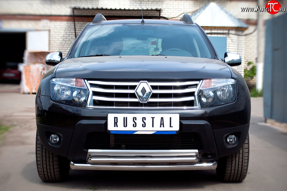 15 999 р. Защита переднего бампера (2 трубыØ63 и 42 мм, нержавейка) Russtal  Renault Duster  HS (2010-2015)