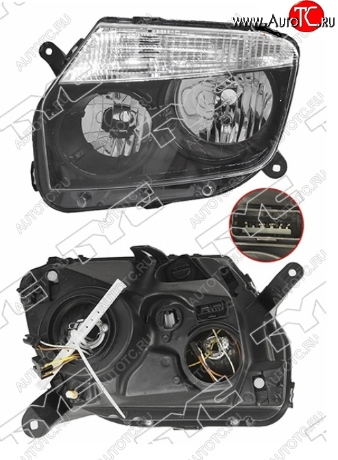 7 299 р. Левая фара (чёрная, под электрокорректор) TYC Renault Duster HS дорестайлинг (2010-2015)