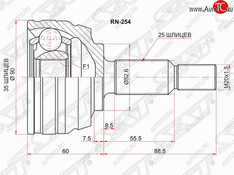 2 399 р. Шрус (наружный) 4WD SAT (35*25*52.6 мм) Renault Duster HS дорестайлинг (2010-2015)