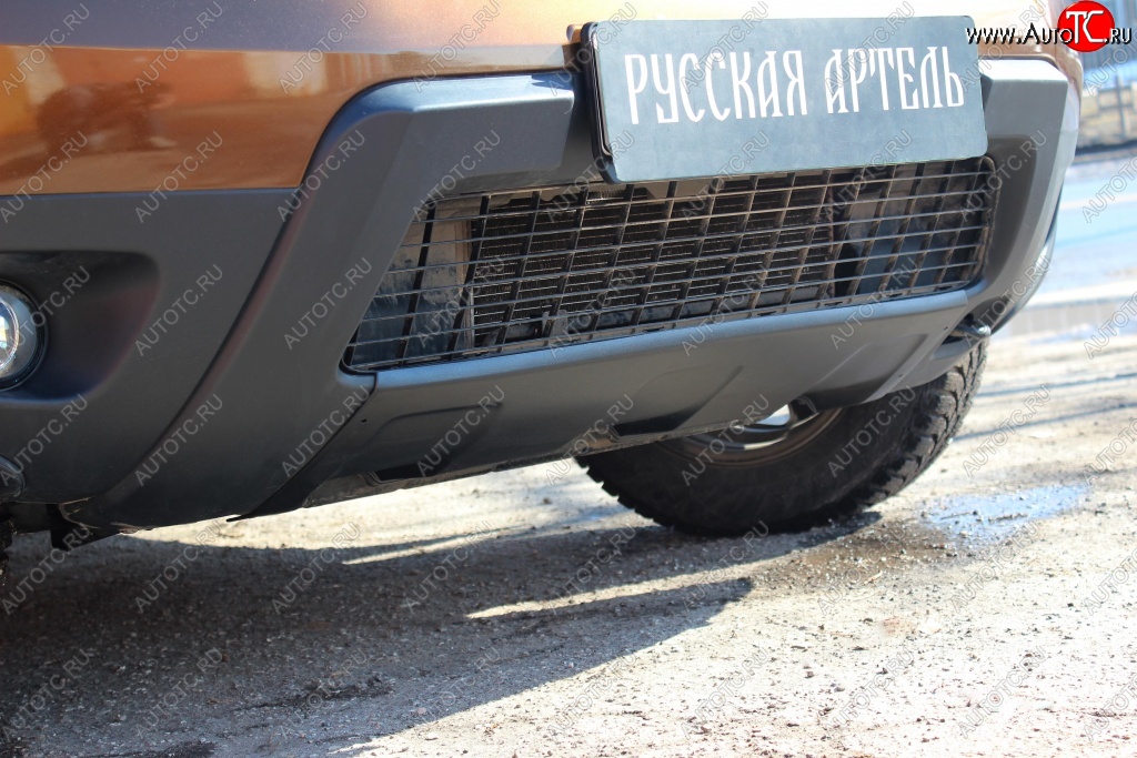 6 449 р. Накладка на передний бампер RA (усиленная) Renault Duster HS дорестайлинг (2010-2015) (Поверхность шагрень (серый металлик))