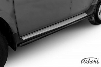 1 214 р. Защита штатных порогов Arbori (черная, d24 mm). Renault Duster HS дорестайлинг (2010-2015). Увеличить фотографию 1