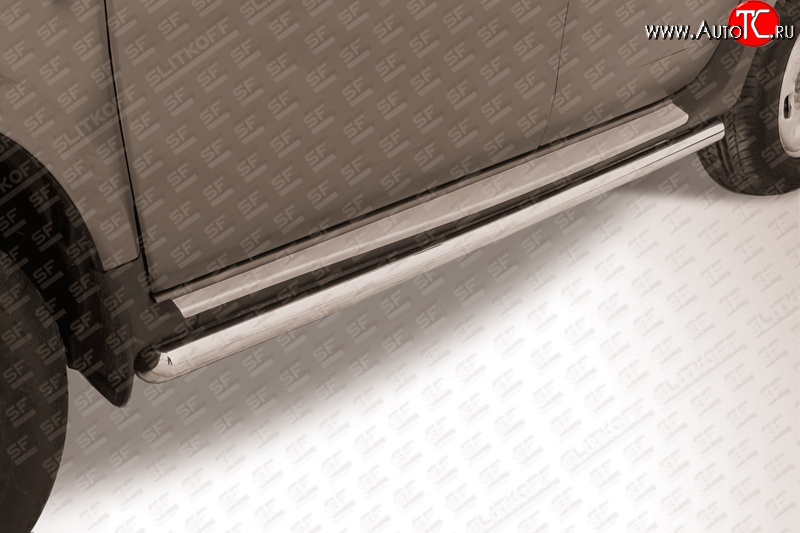 10 899 р. Защита порогов из круглой трубы диаметром 57 мм Slitkoff Renault Duster HS дорестайлинг (2010-2015) (Цвет: нержавеющая полированная сталь)