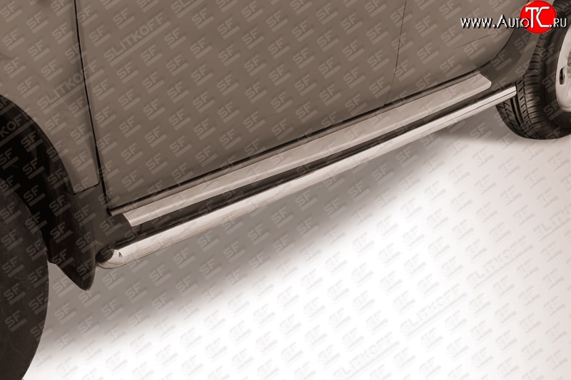 9 799 р. Защита порогов из круглой трубы диаметром 42 мм Slitkoff Renault Duster HS дорестайлинг (2010-2015) (Нержавейка, Полированная)