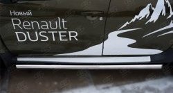 16 299 р. Защита порогов из круглой трубы диаметром 63 мм (рестайлинг) Russtal  Renault Duster  HS (2010-2015) (Защита порогов с со скосами на торцах (вариант 1)). Увеличить фотографию 3