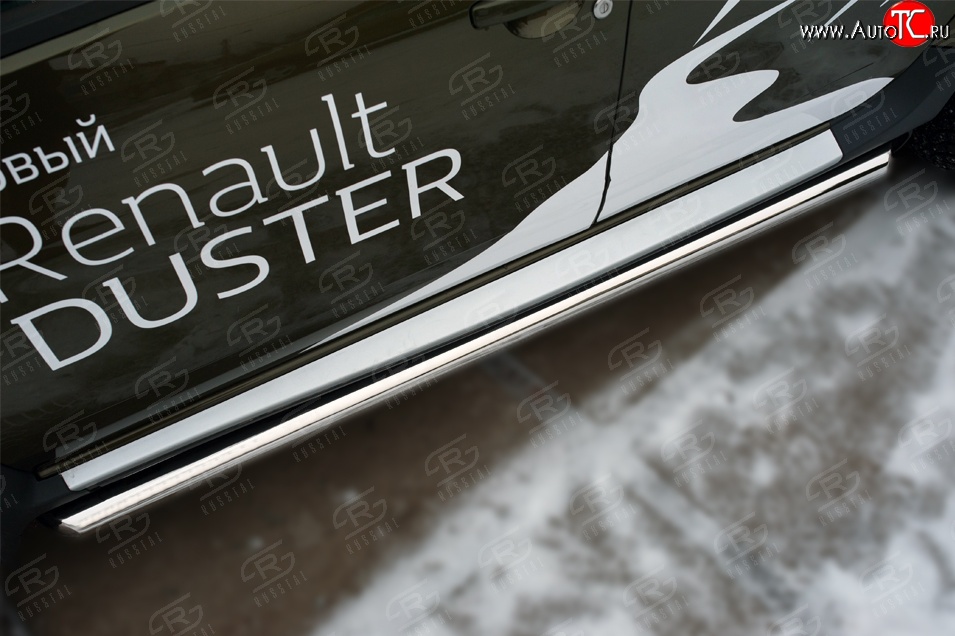 16 299 р. Защита порогов из круглой трубы диаметром 63 мм (рестайлинг) Russtal  Renault Duster  HS (2010-2015) (Защита порогов с со скосами на торцах (вариант 1))