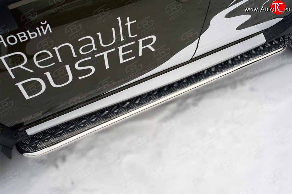 13 099 р. Широкая защита порогов (рестайлинг) Russtal  Renault Duster  HS (2010-2021) (Защита порогов с со скосами на торцах (вариант 1))