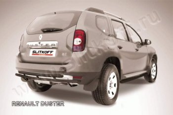 6 999 р. Защита задняя Slitkoff  Renault Duster  HS (2010-2015) (Цвет: серебристый). Увеличить фотографию 1