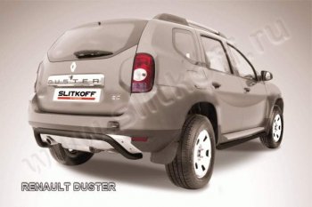 6 349 р. Защита задняя Slitkoff  Renault Duster  HS (2010-2015) (Цвет: серебристый). Увеличить фотографию 1