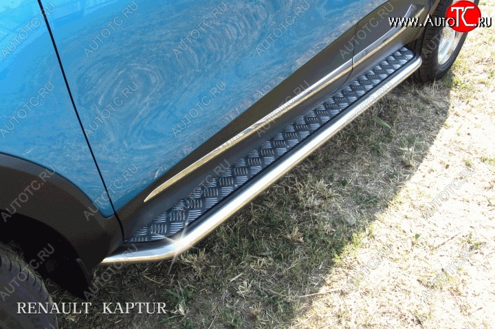 12 999 р. Широкая защита порогов с трубой диаметром d57 Slitkoff  Renault Kaptur (2016-2024) (Для автомобиля 2WD)