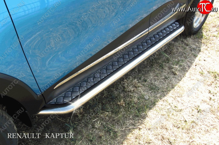 13 949 р. Широкая защита порогов с трубой диаметром d42 Slitkoff  Renault Kaptur (2016-2024) (Для автомобиля 2WD)