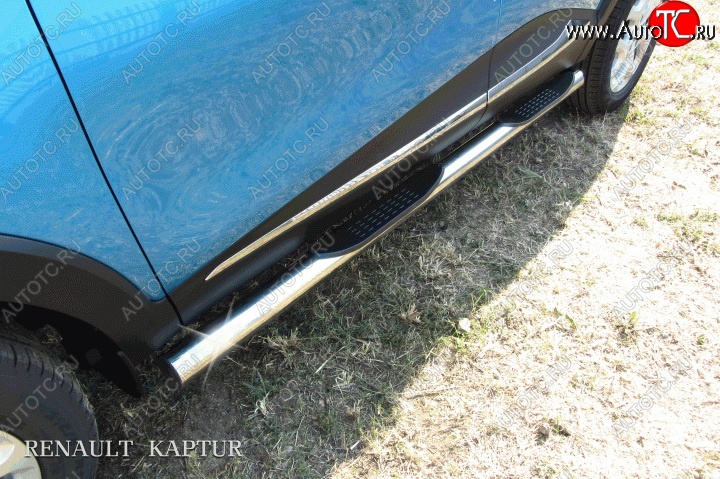 13 949 р. Защита порогов для ног из круглой трубы диаметром 76 мм Slitkoff  Renault Kaptur (2016-2024) (Для автомобиля 2WD)